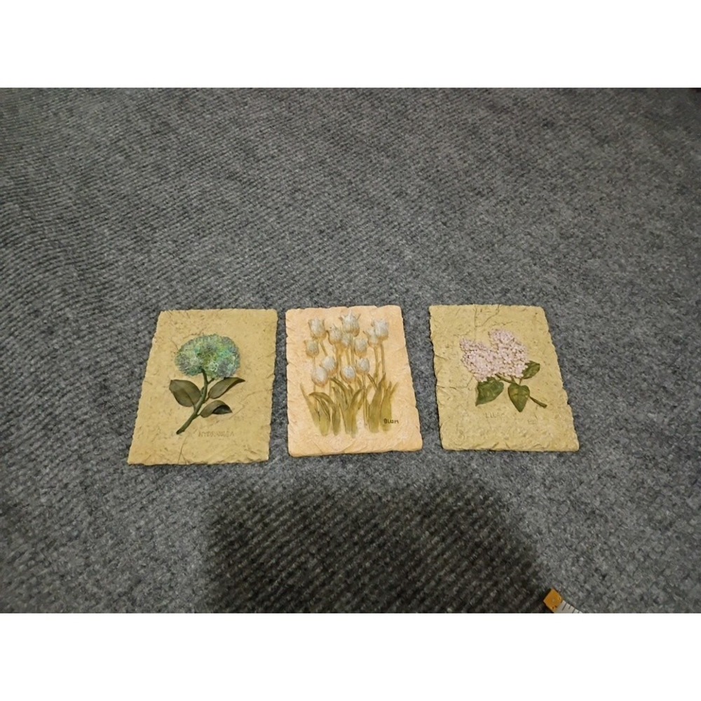 Vintage Cheri Blum 3D Floral Art Plaques Cottagecore Set Of 3 Plaques
